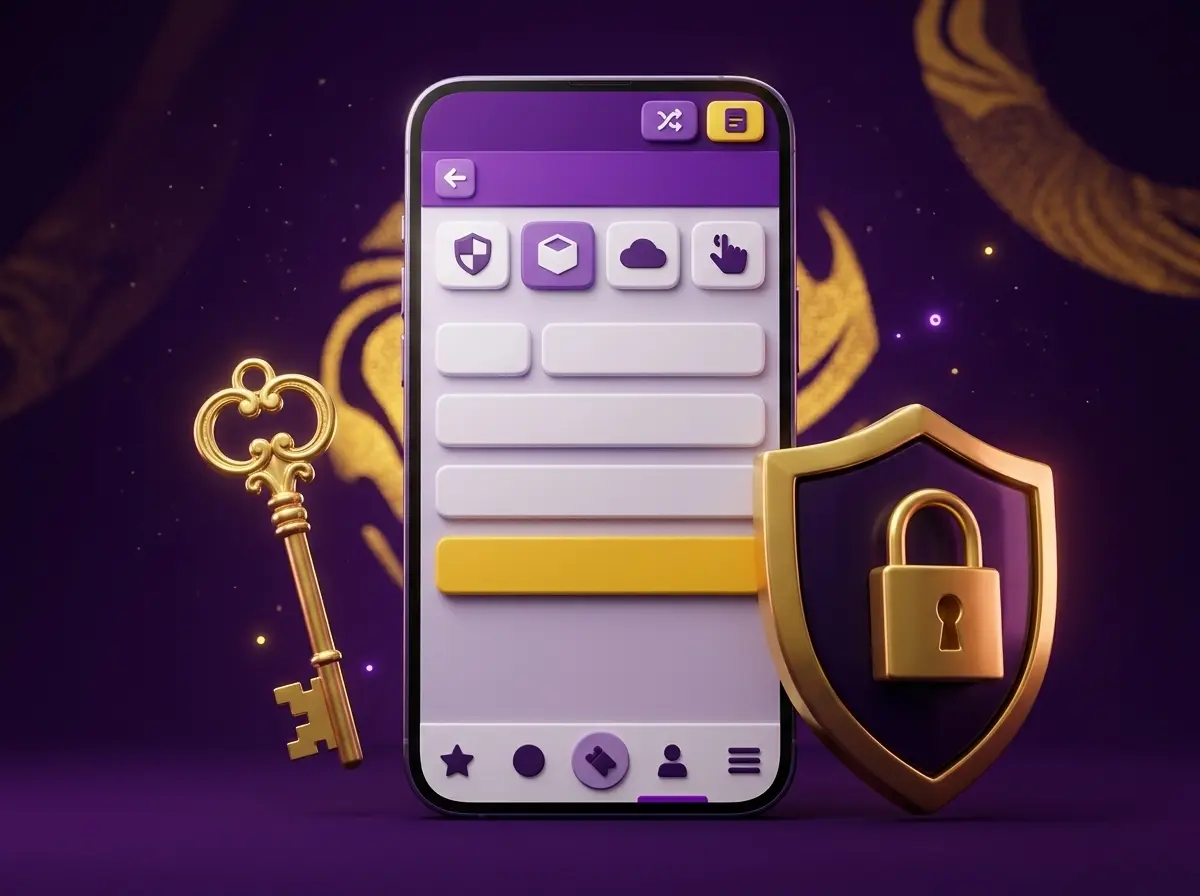 Вход в личный кабинет Wowbet: смартфон, ключ и щит
